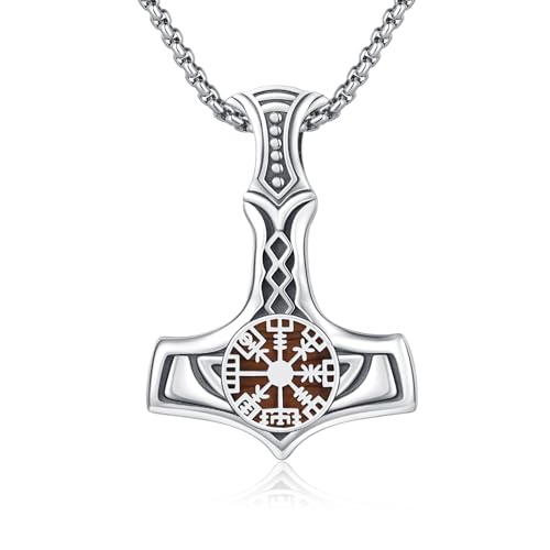 MEDWISE Thors Hammer Halskette 925 Sterling Silber Wikinger Keltisches Kette Mjölnir Anhänger Ebenholz Holz Kette Wikinger Anhänger Holzkern Schmuck Damen für Frauen Unisex Herren Geschenke von MEDWISE