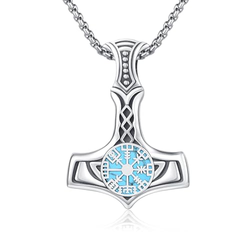 MEDWISE Thors Hammer Halskette 925 Sterling Silber Wikinger Keltisches Kette Mjölnir Anhänger Türkis Kette Wikinger Anhänger Schmuck für Damen Unisex Männer Herren Geschenke von MEDWISE