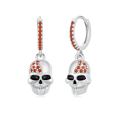 MEDWISE Totenkopf Creolen 925 Sterling Silber Hängend Ohrringe Gothic Punk Schmuck Geschenk für Männer Herren Mädchen Unisex Teenager von MEDWISE