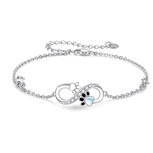 MEDWISE Unendlichkeits Armband S925 Sterling Silber Pfotenabdrücke Armband Verstellbar Herz Armbändchen Infinity Schmuck für Damen Mädchen Mama Geschenke von MEDWISE