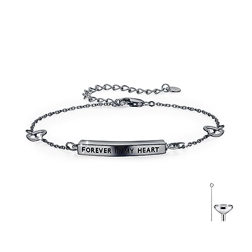 MEDWISE Verstellbar Armband Schwarz S925 Sterling Silber FOREVER IN MY HEART Kette Cremation Anhänger Urne Armbändchen Memorial Cremation Schmuck mit Trichter füllen Kit für Damen Mama Geschenke von MEDWISE