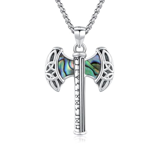 MEDWISE Wikinger Axt Halskette 925 Sterling Silber Wikinger Keltisches Kette Axt Anhänger Abalone Muschel Kette Nordischer Rune Anhänger Keltisches Schmuck für Damen Unisex Männer Herren Geschenke von MEDWISE