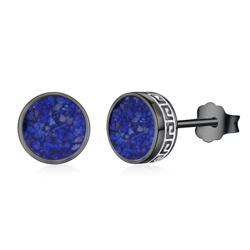 MEDWISE Wikinger Ohrringe 925 Sterling Silber Runde Schwarz Ohrring 8mm mit Lapislazuli Hypoallergen Nickelfrei Schwarze Ohrstecker für Unisex Männer Damen Jungen Geschenke Geburtstag von MEDWISE