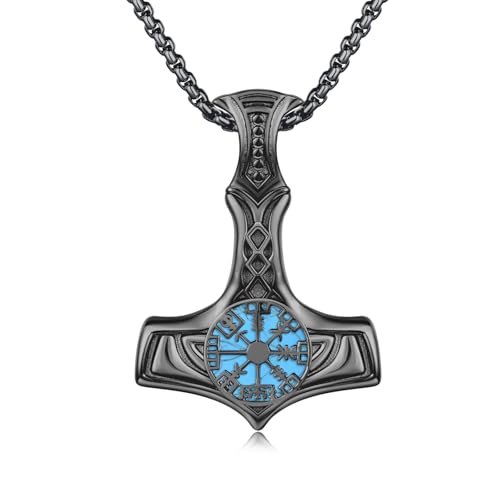 MEDWISE Wikinger Thors Hammer Halskette Schwarz 925 Sterling Silber Keltisches Kette Mjölnir Anhänger Türkis Kette Wikinger Schwarz Schmuck für Damen Unisex Herren Teenager Jungen Geschenke von MEDWISE
