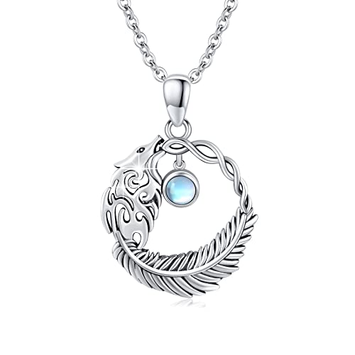 MEDWISE Wolf Kette 925 Sterling Silber Mondstein Kette Mondstein Anhänger Keltischer Wolf Schmuck Schmuck Geschenke für Mutter Mama Ehefrau Damen Frauen Mädchen Muttertagsgeschenk von MEDWISE