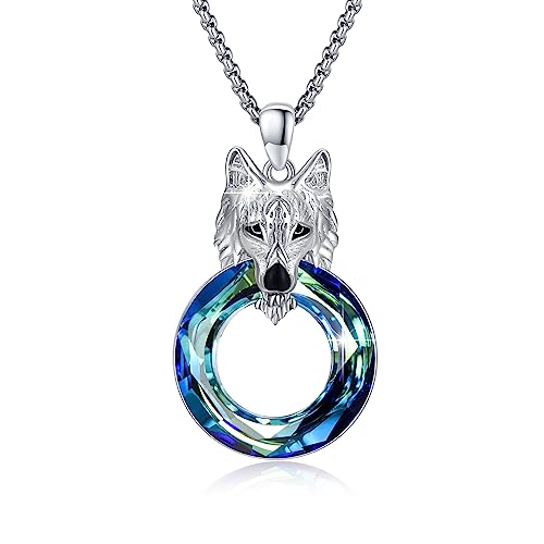 MEDWISE Wolf Kette 925 Sterling Silber Wolf 20mm Kristall Kette Tier Kette Wolf Anhänger Wolf Schmuck für Damen Herren Geschenk 20+2'' Edelstahlkette von MEDWISE