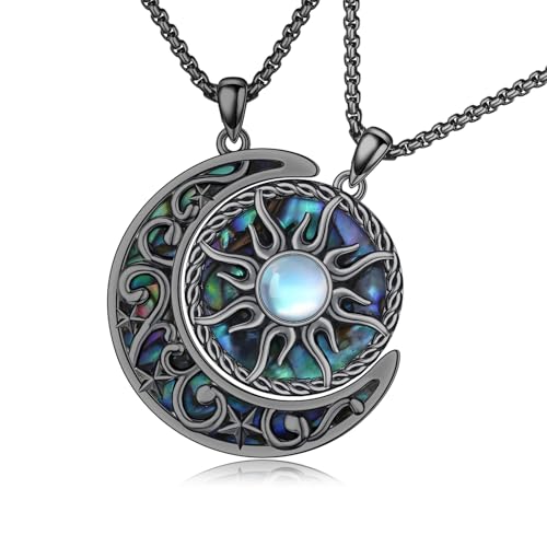 MEDWISE Yin Yang Kette 925 Sterling Silber Sonne Mond Anhänger Partnerketten Keltisches Halskette Sonne Abalone Anhänger Yin Yang Schwarz Schmuck Geschenke für Damen Partner Paar Sie und Ihn von MEDWISE