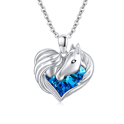 MEDWISE Damen Pferd Halskette 925 Sterling Silber Mädchen und Pferd Anhänger Kette mit Herz Kristall Pferd Schmuck Geschenke Muttertagsgeschenk für Mutter Mama Ehefrau Frauen Mädchen Pferdeliebhaber von MEDWISE