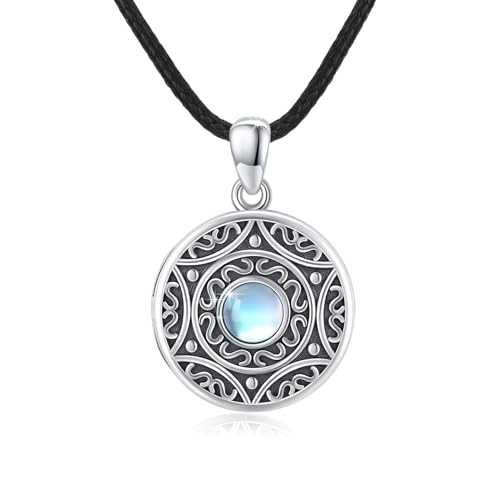 MEDWISE Medaillon Halskette 925 Sterling Silber Mondstein Kette Anhänger Foto Medaillon Amulett Personalisiertes Medallion mit Foto Mondstein Schmuck für Herren Sohn Jungen Damen Geschenke von MEDWISE