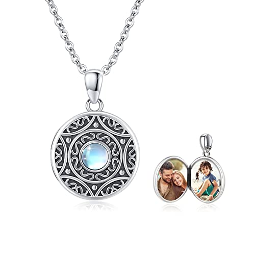 MEDWISE Medaillon Kette 925 Sterling Silber Damen Personalisierte Foto Anhänger Halskette Amulett Medaillon zum öffnen für Bilder Photo Erweitern Mondstein Schmuck Geschenke für Frauen Mädchen von MEDWISE