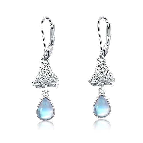 Mondstein Tropfen Ohrringe 925 Sterling Silber Keltische Ohrringe Mondstein Ohrringe Regenbogen Mondstein Ohrringe Hängend Mondstein Schmuck für Mädchen Damen Ehefrau Mutter Tochter Frauen Geschenk von MEDWISE