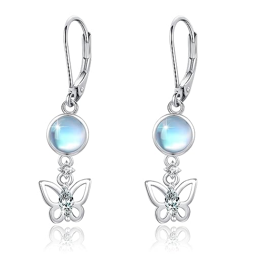 Mondstein Ohrringe Damen 925 Sterling Silber Schmetterling Mondstein Tropfen Ohrringe Hängend Ohrringe Mondstein Schmetterlinge Schmuck für Frauen Mädchen Freundin Tochter Geburtstagsgeschenk von MEDWISE