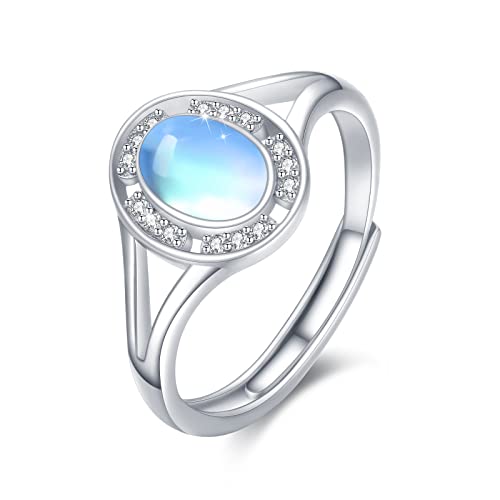 Damen Mondstein Ring 925 Sterling Silber Einstellbar Offener Ring Mondstein Schmuck Geschenke für Frauen Mädchen von MEDWISE
