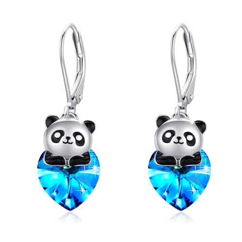 Panda Ohrringe 925 Sterling Silber Panda Herz Ohrringe Hängend Damen Kinder Ohrringe Kristall Ohrhänger Schmuck für Mädchen Ehefrau Freundin Tochter Weihnachts Geschenk von MEDWISE