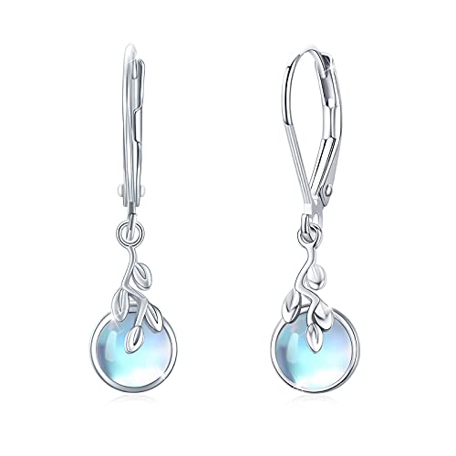 Regenbogen Mondstein Blatt Tropfen Ohrringe Edelsteine Ovale Lünette 925 Sterling Silber MuttertagGeschenk Für Mutter Mama Leverback Creolen für Frauen Teen mit Schmuck Ohrringe Geschenkbox von MEDWISE