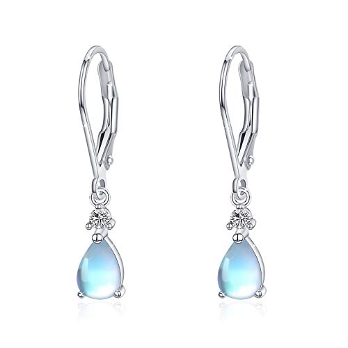 Regenbogen Mondstein Tropfen Ohrringe Edelsteine Ovale Mondstein Set 925 Sterling Silber Leverback Creolen für Frauen Mädchen Teen Geschenke Weihnachts mit Schmuck Ohrringe Geschenkbox von MEDWISE