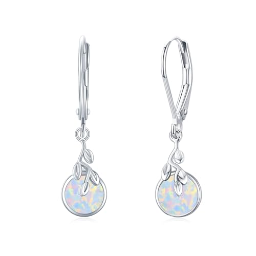 MEDWISE Opal Blatt Tropfen Ohrringe Mädchen 925 Sterling Silber Blatt Ohrringe Hängend Ohrhänger Opal Schmuck für Frauen Mutter Mama Kinder Tochter Geburtstag Geschenk Geschenkbox von MEDWISE