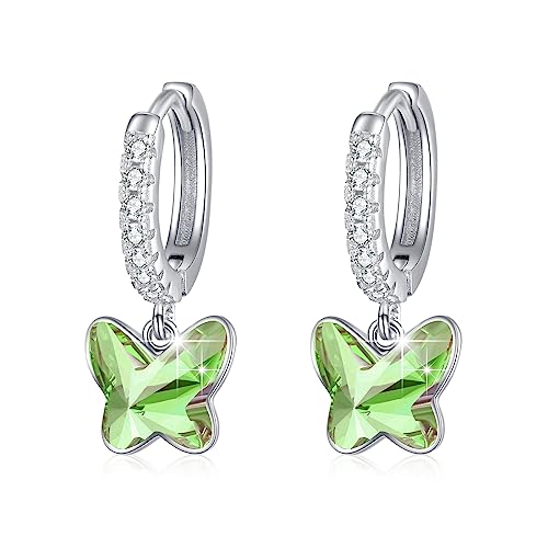 Schmetterling Creolen Ohrringe Mädchen 925 Sterling Silber Schmetterling Grün Ohrringe Hängend Kristall Ohrringe Schmetterling Schmuck für Damen Frauen Kinder Tochter Enkelin Freundin von MEDWISE