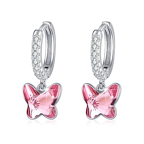 Schmetterling Creolen Ohrringe Mädchen 925 Sterling Silber Hell Pink Kleine Ohrringe Schmetterling Schmuck für Damen Kinder Tochter Enkelin Freundin Weihnachts Geschenk von MEDWISE