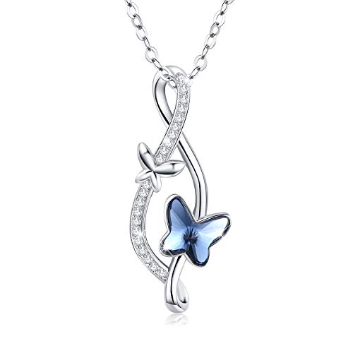 Schmetterling Kette Damen, 925 Sterling Silber Schmetterling Anhänger Halskette mit Blau Kristallen Schmetterling Schmuck Geschenk für Frauen und Mädchen von MEDWISE