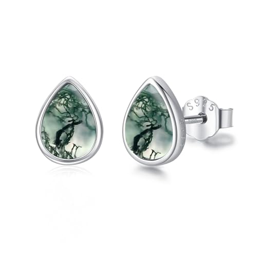 MEDWISE Moosachat Ohrstecker 925 Sterling Silber Wassertropfen Ohrstecker Ohrringe für Mädchen Kinder Hypoallergene Geburtstags Weihnachtsgeschenke für Frauen Mutter Mama Tochter Ohrringe Geschenk von MEDWISE