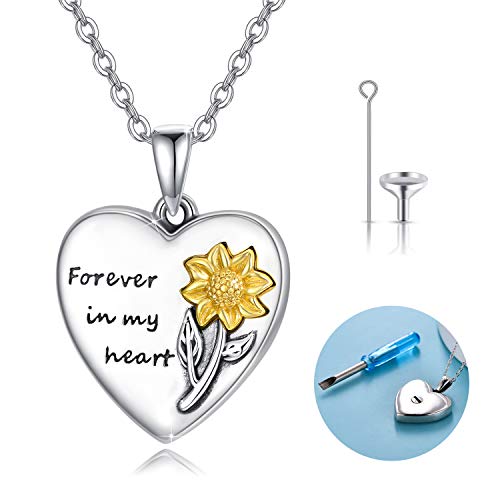 MEDWISE Sonnenblume Urne Kette 925 Sterling Silber Sonnenblume Urne Anhänger Halskette für Asche, Memorial Cremation Urne Schmuck für Immer in meinem Herzen Asche Feuerbestattung von MEDWISE