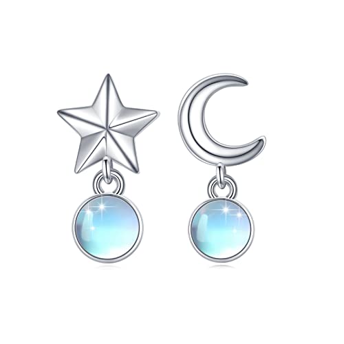 Stern Mond Ohrringe 925 Sterling Silber Mondstein Stern Mond Ohrstecker Schmuck Geschenke für Frauen Mädchen von MEDWISE