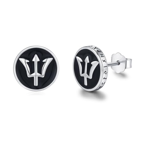MEDWISE Dreizack Viking Ohrstecker Runde 925 Sterling Silber Ohrringe Wikinger Ohrringe Ohrringe Wikinger Schmuck für Unisex Herren Damen Geschenke von MEDWISE
