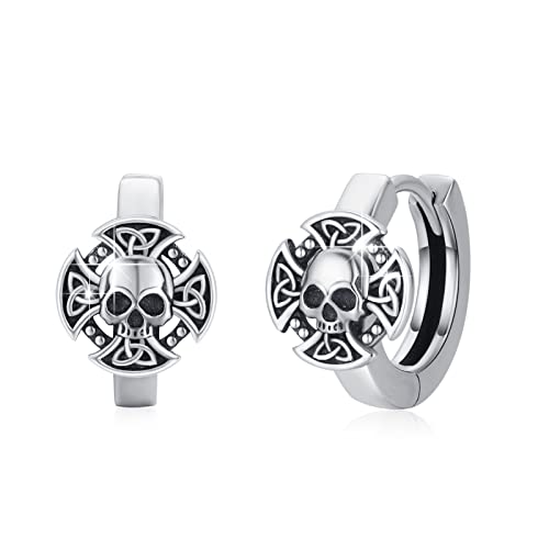 Totenkopf Creolen Ohrringe Unisex 925 Sterling Silber Totenkopf Klein Creolen Ohrringe Keltische Kreuz Ohrringe Herren Ohrringe Schmuck Geschenk für Männer Herren Frauen Sohn Unisex Halloween von MEDWISE