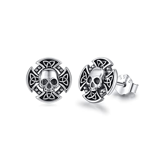 Totenkopf Ohrringe 925 Sterling Silber Keltische Kreuz Ohrringe Keltische Ohrstecker Halloween Ohrringe Kleine Ohrstecker Schmuck Geschenk für Männer Herren Sohn Mädchen Unisex HalloweenGeschenk von MEDWISE