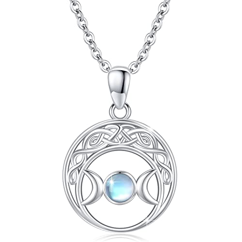 MEDWISE Triple Mond Kette 925 Sterling Silber Mondstein Kette Keltische Kette Regenbogen Mondstein Halskette Amulett Anhänger Mond Schmuck für Mutter Mama Damen Mädchen Tochter Geschenke Weihnachten von MEDWISE