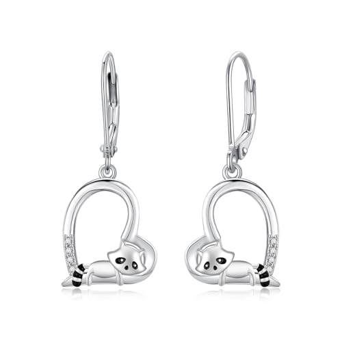 MEDWISE Waschbär Ohrringe 925 Sterling Silber Herz Hängend Waschbär Tropfen Waschbär Schmuck Geschenk Hypoallergener Ohrringe für Mädchen Damen Ehefrau Frauen Kinder Enkelin von MEDWISE