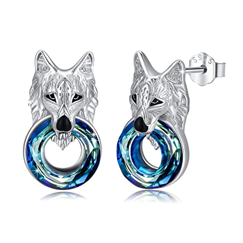 Wolf Ohrringe 925 Sterling Silber Wolf Ohrstecker Kristall Ohrringe Tier Ohrringe Schmuck für Unisex Herren Mutter Mama Mädchen Damen Teenager Geschenk von MEDWISE