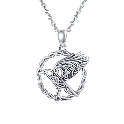 MEDWISE krähe kette 925 Sterling Silber Wikinger Halskette Raven Odin Anhänger mit keltischer Knoten Krähe Schmuck Geschenke für Frauen Damen Herren von MEDWISE