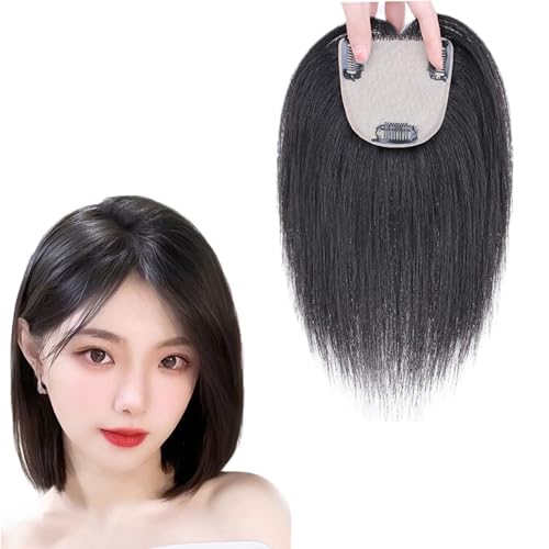 100% Echthaar-Topper,10 Zoll Natürliche Schwarze Haarteile for Frauen,9x9cm Sternenhimmel-Netzbasis-Toupet,Clip-in-Top-Wiglets Bei Haarausfall/Dünner Werdendem Haar/Grauem Haar von MEECHI