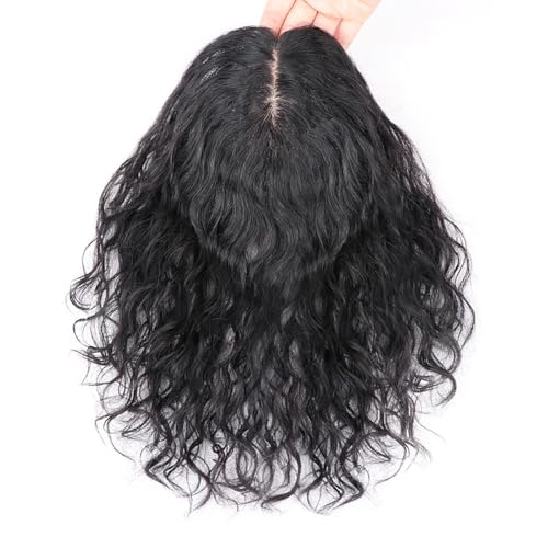 100% Echthaar Topper Natürliche Schwarze Lockige Haarteile for Frauen Clip-in-Top Perücke 13 * 14cm Seidenbasis Toupet Bei Haarausfall/Dünner Werdendem Haar/Grauem Haar (Size : 22cm) von MEECHI