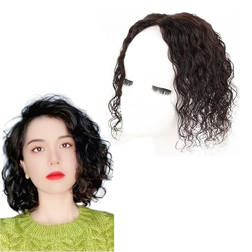 100% Echthaar-Topper for Dünner Werdendes Haar 30 Cm Lange Locken-Haarteile for Damen 10 * 12cm Stern-Maschen-Basis-Toupet, Clip-in-Top-Haarverlängerungen Zum Abdecken Von Weißem Haar (Color : Black) von MEECHI