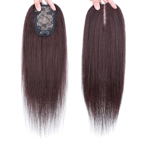 100% Echthaar-Topper for Frauen 50 Cm Lange Haarteile 8x12cm Toupet Mit Spitzennetzbasis Natürliche Braune Haarverlängerungen Clip-in-Top-Wiglets Bei Haarausfall/dünnem Haar/grauem Haar von MEECHI