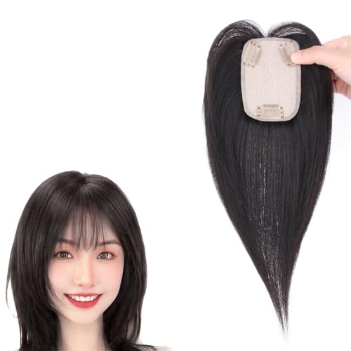 100% Echthaar-Topper for Frauen Mit Dünnem Haar 7 * 10 Cm Großes Haarteil Mit Sternnetzbasis Natürliches Schwarzes Toupet Mit Pony, Clip-in-Top Wiglets Haarverlängerungen Bei Grauem Haar (Size : 25c von MEECHI