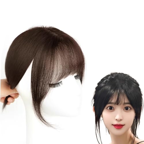 100% Echthaar-Toupets for Frauen Haarspange Mit Französischem Pony 360° 3D-Haarverlängerungen 25 Cm Clip-In-Haarteile for Frauen for Den Alltag(Brown) von MEECHI