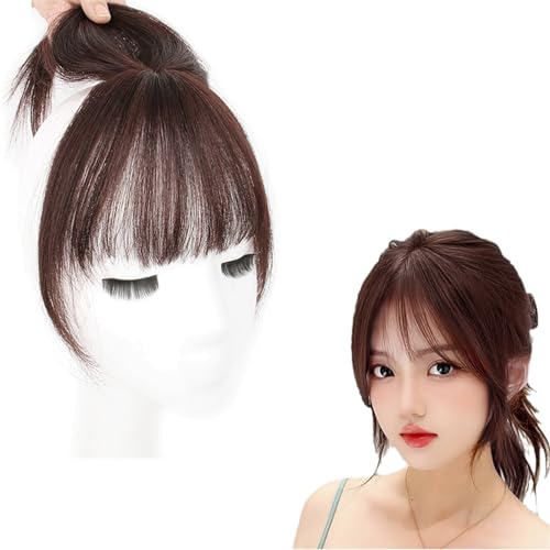 3D French Bangs Haarspange For Frauen Perücken Aus 100% Echthaar Natürlicher Brauner Top-Haarteil-Pony For Den Täglichen Gebrauch 10" Haarverlängerungen von MEECHI