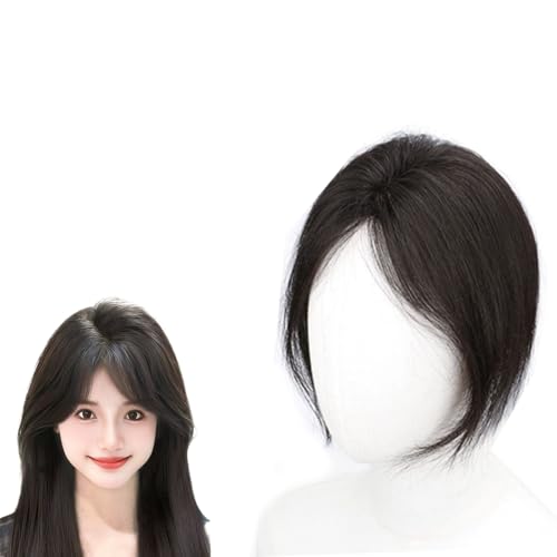 3D-Haarteil Mit Französischem Pony for Frauen 100% Echthaar-Extensions 7 X 11 Cm Haarteile Mit Seidenbasis Zum Anklipsen 10-Zoll-Perücken for Dünner Werdendes Haar, Haarausfall(Black) von MEECHI