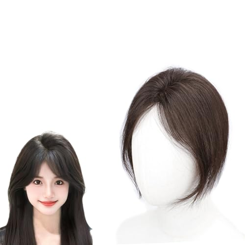 3D-Haarteil Mit Französischem Pony for Frauen 100% Echthaar-Extensions 7 X 11 Cm Haarteile Mit Seidenbasis Zum Anklipsen 10-Zoll-Perücken for Dünner Werdendes Haar, Haarausfall(Brown) von MEECHI