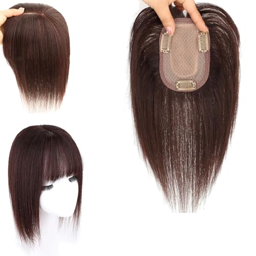 MEECHI 8/12 Zoll Haartopper For Frauen 100% Echthaar Toupet Mit Pony 8x12cm Haarteile Auf Seidenbasis Kurze Glatte Haarverlängerung Zum Einclipsen For Dünner Werdendes Haar Wiglets (Size : 30cm) von MEECHI