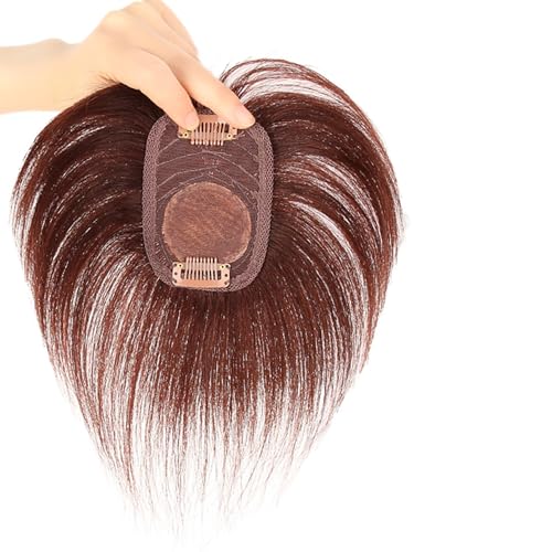 Braune Haaraufsätze For Frauen 100% Echthaar-Toupet Clip-In-Haarteile Damen-Haarverlängerungen Mit Seidenbasis Oben Bei Leichtem Haarausfall/Dünner Werdendem Haar/Grauem Haar (Size : 15cm) von MEECHI