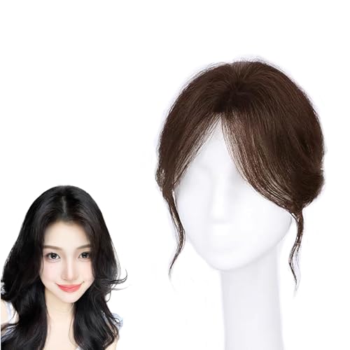 Clip-in-Pony Mit Topper 100% Echthaar Haarteile for Frauen 9x9 Seidenbasis-Toupet,Gebogene Ponyperücken Mit Bügeln,25 Cm Haarverlängerungen for Dünner Werdendes Haar, Graues Haar(Brown) von MEECHI