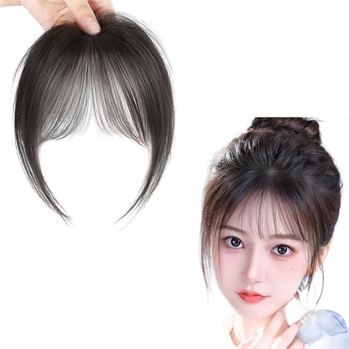 Clip-in-Pony for Frauen 100% Echthaarteil Haarteile Zum Abdecken Des Haaransatzes Perücken Mit Dünnem Pony Und Schläfen for Den Alltag(Black) von MEECHI