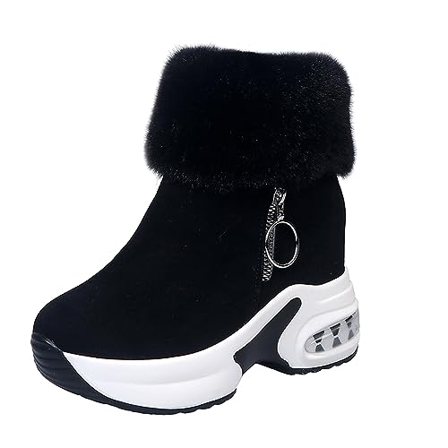 Damen Sport Stiefeletten Warm Plüsch Schneestiefel 2023 Neu Combat Ankle Boots Retro Wildleder Booties Herbst Winter Kurz Stiefel Mit Reißverschluss Frauen Knöchel Schuhe Für Outdoor ( Color : Black , von MEECHI