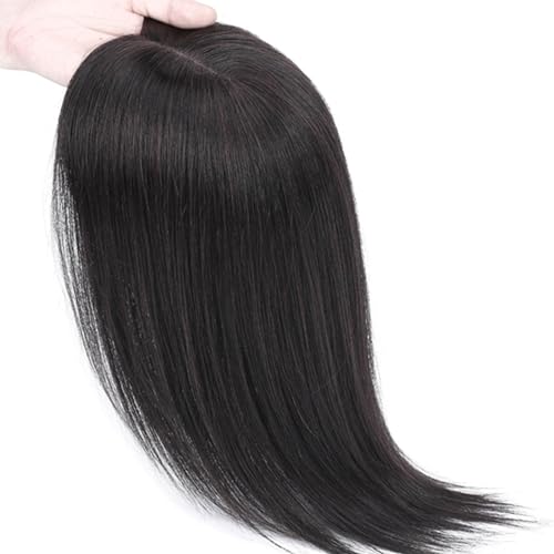 Haaraufsätze for Damen 100% Echthaar Toupet Ohne Pony 10 * 12 Cm Seidenbasis-Clip-in-Top Haarteile Mit Schütterem Haar, Schwarze Haarverlängerungen Gegen Haarausfall/graues Haar (Size : 16 inch) von MEECHI