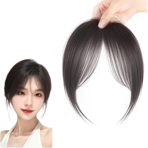 Haarteil Mit Französischem Pony for Frauen Toupet Aus 100% Echthaar Clip-In-Haarverlängerungen Mit Toupet Perücken Mit Dünnem Pony Glatte Perücken Bei Haarausfall/dünnem Haar/grauem Haar(Black) von MEECHI